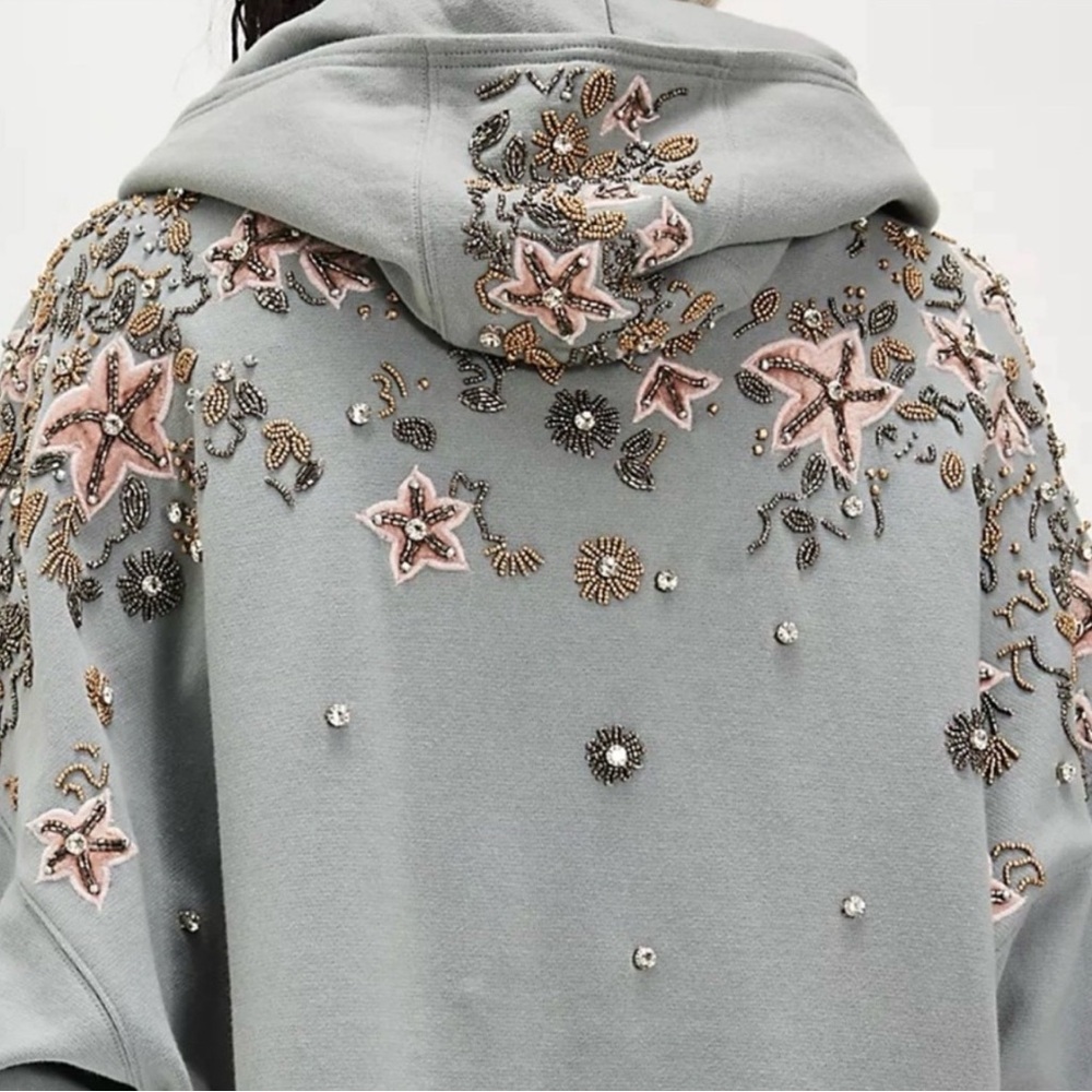 Free People Glitter Oversized Hoodie in Greyhound Combo